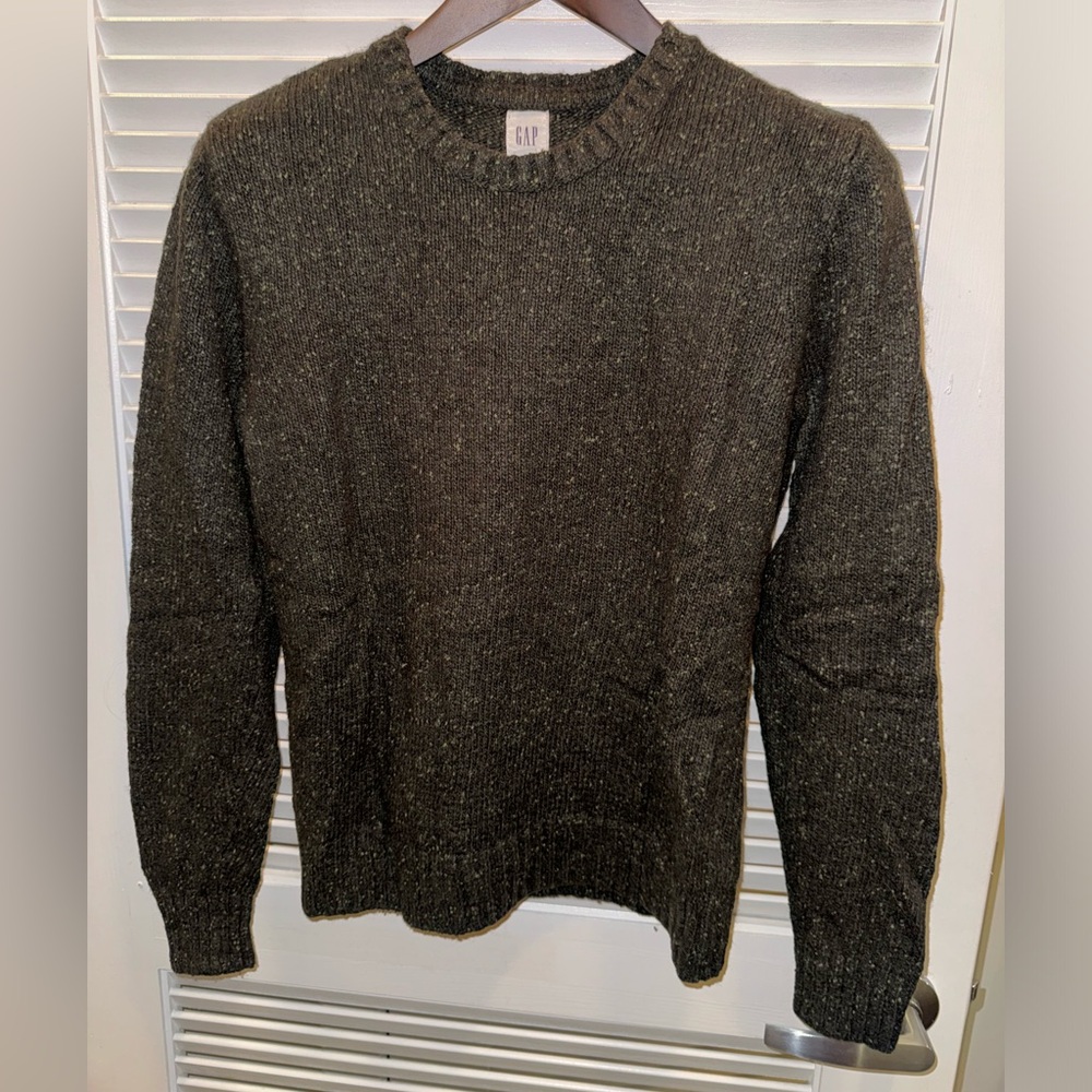 GAP Men's Cotton/Wool/Nylon Blend Donegal Crew Sweater - Size Small - Dark Green